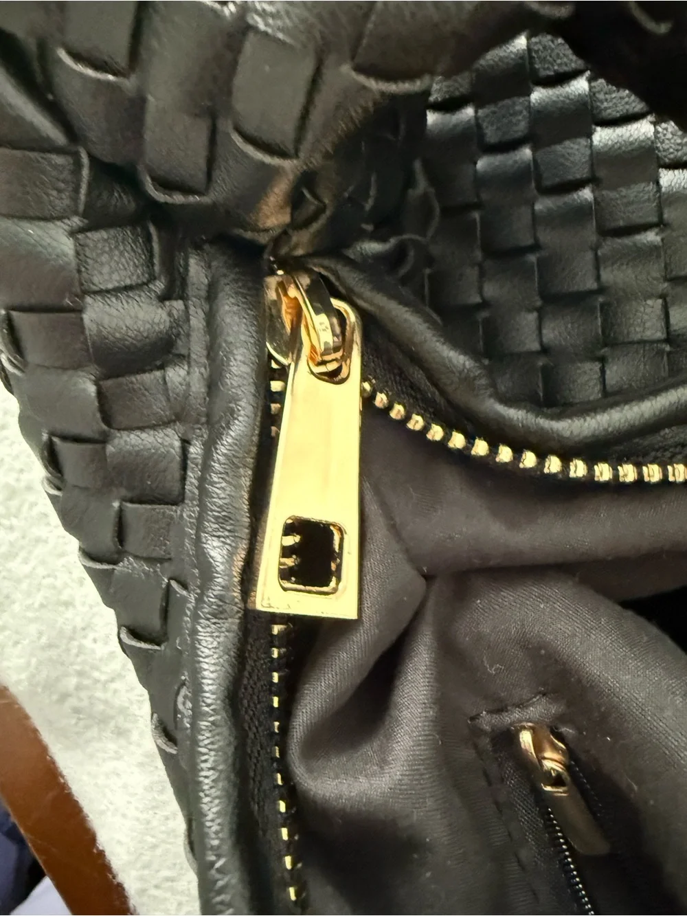 Black Woven Leather Hobo Shoulder Bag